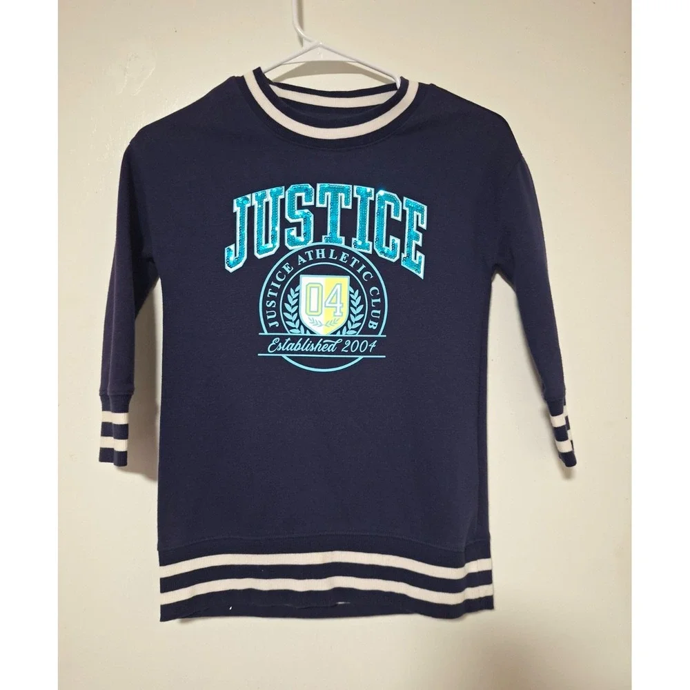 Justice Girls XS 5/6 Navy Blue Sequin Athletic Club 04 Sweater Dress Tunic Top